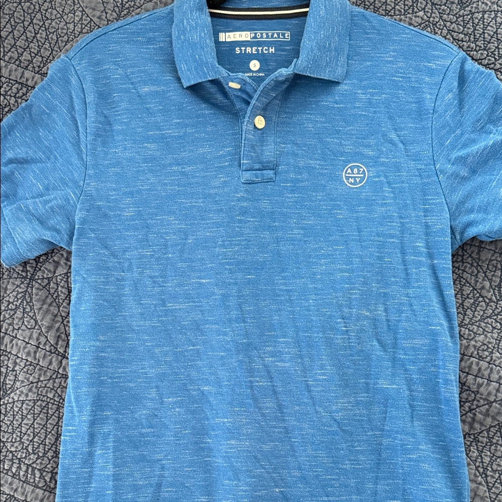 Aeropostale Stretch Men's Heathered Blue Polo S Small School uniform